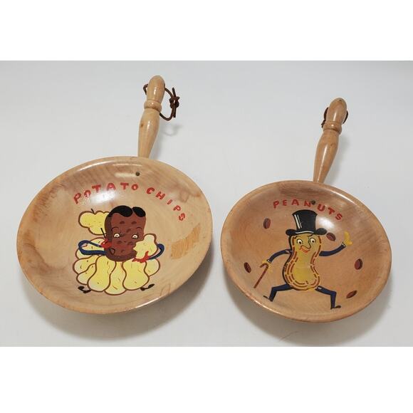 Nasco Other - Set of 2 NASCO Vintage MCM Potato Chips Peanuts Wood Bowls Folk Art